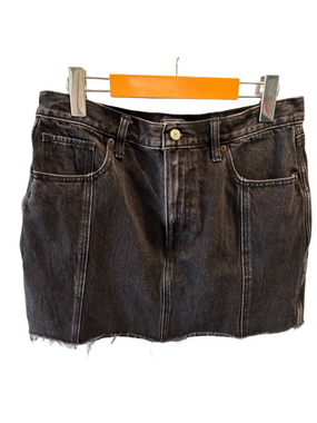 Abercrombie & Fitch Natural Rise Faded Black Denim Skirt 31 Patchwork Raw Hem